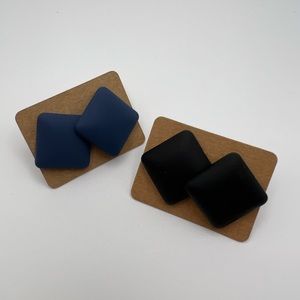 Classic Black & Blue Square Stud Earring set - Trendy Large Stud Earrings Set